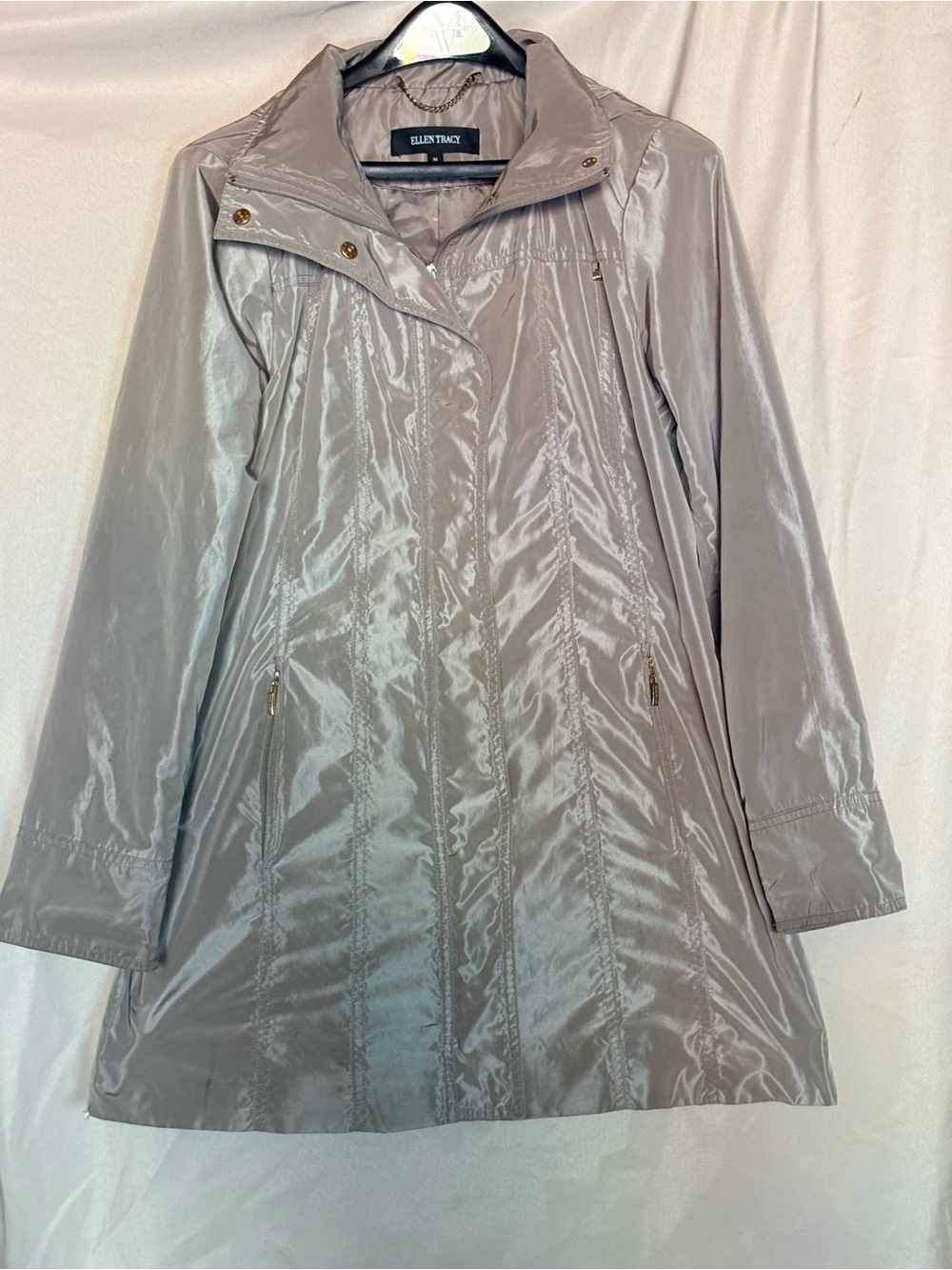 Ellen Tracy Womens Medium Rain Coat Windbreaker Champagne Gorpcore